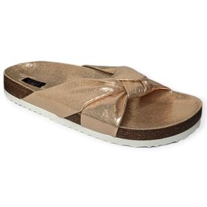 G.I.L.I. Rose Gold Shimmer Knotted Strap Pearlia Slide Sandals New Gili Size 8.5